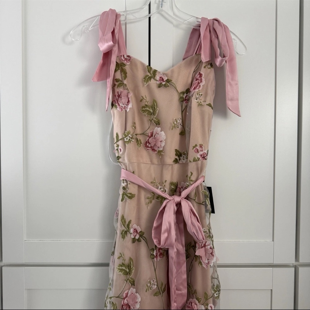 Lulu's Nude/Pink Floral Tie Strap Midi Dress Prom Wedding Guest Party Formal NEW - Picture 7 of 16